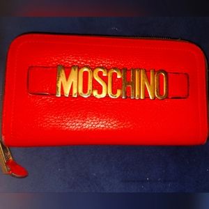 Moschino Logo Pebble Leather Zip-Around Long Wallet